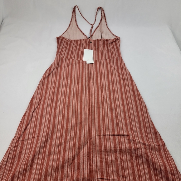 NWT Roxy Young Goddess linen blend red stripe midi dress with slits - Picture 7 of 8